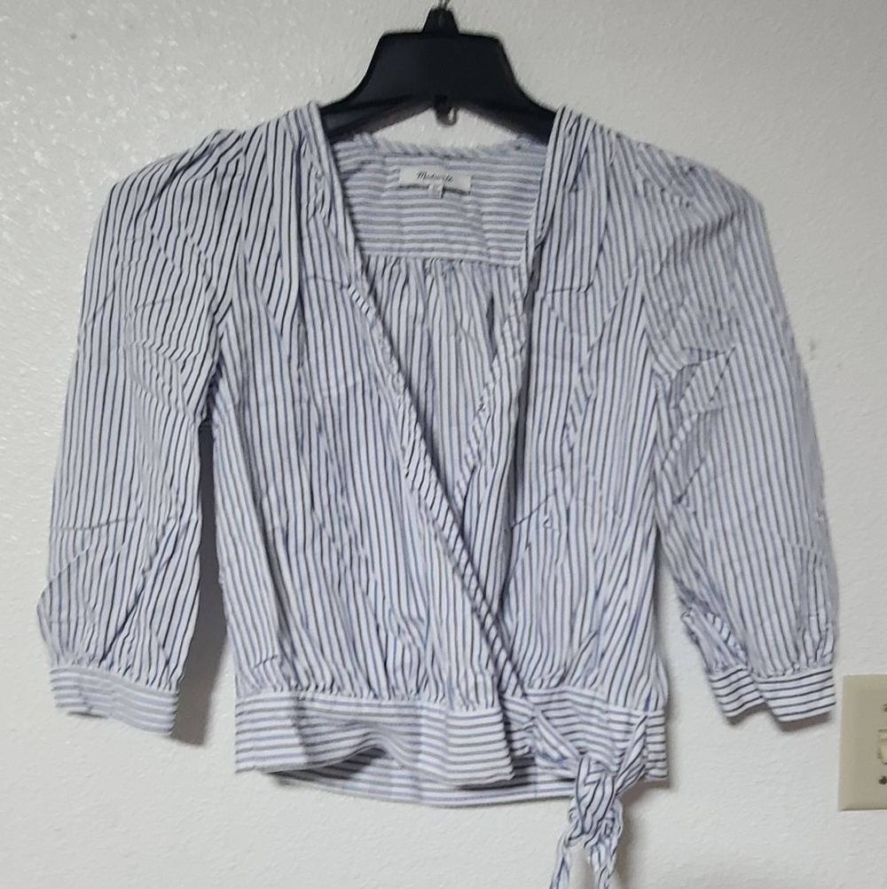 Madewell Blue Stripe Wrap Blouse - Women's